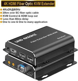 LUOM HDMI KVM Fiber Extender Video Resolution Up to 4K@60Hz HDMI to Fiber Converter Transmission Distance Over LC Single Mode Fiber Optic Up to 20km 10Gbps Support USB Mouse Keyboard KVM