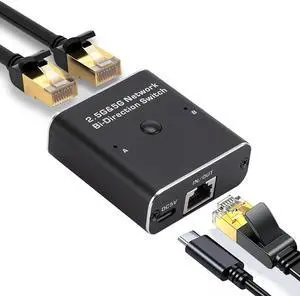 LUOM 2.5G/5G Ethernet Switch Cable RJ45 Network Adapter(Bi-Directional), Ethernet Selector with USB Power Cabl LAN Internet Cable Splitter Adapter Suitable Cat6 Cat7 Cat8