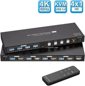 LUOM 4X1 HDMI KVM Switch 1 Monitors 4 Computers Display Port 4K HDMI KVM Switch 4 Port KVM HDMI Switch 4 PC 1 Monitor 4 in 1 Out HDMI KVM, Comes with Wired Controller