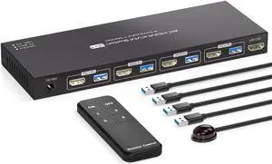 LUOM 4K HDMI KVM Switch 1 Monitors 4 Computers 4 USB 3.0 Ports HDMI 2.0 Switch for 4 Computers Share Keyboard Mouse Printer and one HDMI Monitor Support 4K@60Hz 2K@120Hz, with Wired Controller