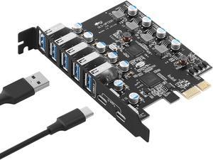 LUOM USB 3.0 PCI-e Expansion Card 7Port(2X USB C - 5X USB A), PCI-e x1 to USB 3.0 HUB Adapter 5Gbps