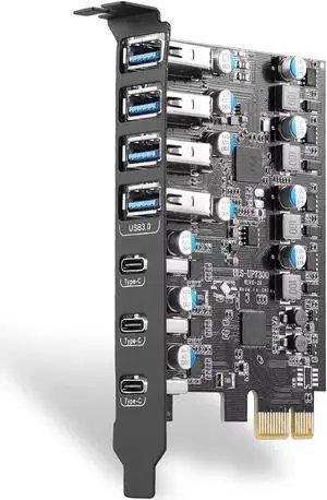 LUOM PCI-E USB Card, PCI-E to USB 3.0 7-Port (3X USB C - 4X USB A 3.0) Expansion Card, PCI Express Expansion Card for Desktop PC Support Windows 10/8/7/XP and MAC OS 10.8.2 Above