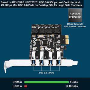 LUOM 4 Ports PCI-E to USB 3.0 HUB PCI Express Expansion Card Adapter 5Gbps for Motherboard