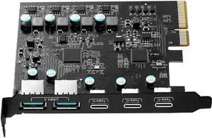 LUOM 10Gbps PCI-E USB Card, PCI-E to USB 3.2 5-Port (3X USB C - 2X USB A 3.2) Expansion Card, PCI Express Expansion Card for Desktop PC Support Windows 10/8/7/XP and MAC OS 10.8.2 Above