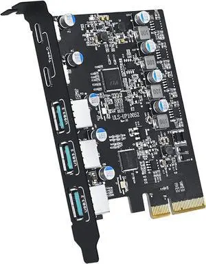 LUOM 5 Ports Superspeed 5Gbps USB 3.0 PCI Express Expansion Card for Windows 11, 10, 8.x, 7, Vista, XP Desktop PCs, Built in Self-Powered Technology, (2X USB C - 3X USB A)