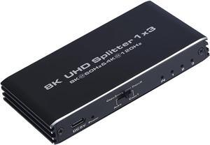 LUOM 8K@60Hz HDMI Splitter 1 in 3 Out, 4K@120Hz HDMI 2.1 Splitter 1 in to 3 Identical Outputs for Dual Monitors,Support EDID, HDCP2.3, VRR ALLM,48Gbps,3D,Dol-by Vision