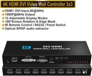 3x3 Video Wall Controller | 1080p@60Hz, HDMI 1.4, HDCP1.4 Compliant | HDMI & DVI Inputs; HDMI Outputs | 13 Display Modes - 1x1,1x2, 1x3, 1x4, 2x1, 2x2, 2x3, 2x4, 3x1, 3x2, 3x3, 4x1, 4x2