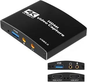 LUOM 4K Video Capture Device Video Capture Card 1080P 60fps, Dongle HDMI-compatible to USB for Game Record Live Streaming Broadcast Support 4K@60Hz HDMI Passthrough