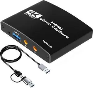 LUOM 4K HDMI Video Capture Card 1080p 60fps Board Game Capture Card USB 3.0 Recorder Box Device for Live Streaming Video Recording Loop Out - Support 4K@60Hz HDMI Passthrough