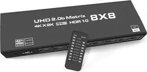 LUOM HDMI Matrix Switch 8x8 4K - 60Hz YUV 4:4:4/RGB with RS232, IR, 18Gbps, HDPC1.4/2.2, HDMI2.0, 3D,EDID,ARC,CES, OZJ8
