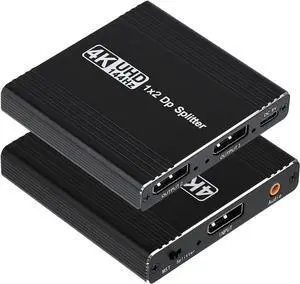 LUOM DisplayPort to Dual DisplayPort Splitter 4K@144Hz Display Port Splitter 1 in 2 Out with Audio Extractor for Dual Monitor Extended Display DP Source to 2 DP Adapter with PC, Graphics Card