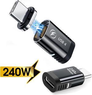 LUOM Straight 240W Magnetic USB C Adapter, 24Pin 180 Degree USB C Magnetic Adapter 40Gbps Magnetic Adapter Support 8K@60Hz Video Display for Thunderboard 4/3 MacBook Pro/Air and More Type C Devices