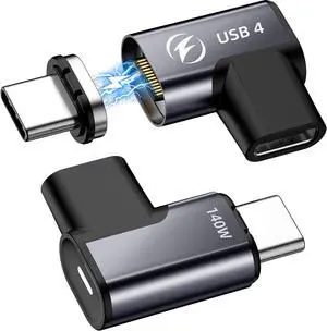 LUOM Elbow USB C Magnetic Adapter, (2 Pack) Magnetic USB C Adapter, 24Pins USB4 20Gbps Data Transfer 8K 60Hz Video PD 140w Charge Compatible with MacBook Pro/Air USB-C Laptop