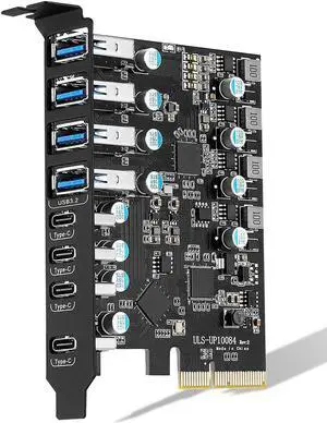 LUOM 8-Ports Superspeed 10Gbps USB 3.2 Gen2 PCI Express Expansion Card for Windows 11, 10, 8.x, 7, Vista, XP Desktop PCs, Built in Self-Powered Technology, (4X USB C - 4X USB A)