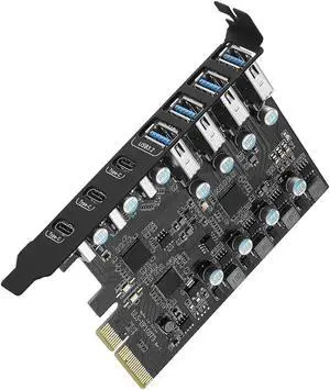 LUOM USB3.2 Gen2 PCIE Expansion Card, 7 Ports 10Gbps High Speed Transmission Stable Power USB 3.2 Front Expansion Card, 7 External USB3.2 Ports (3X USB C - 4X USB A)