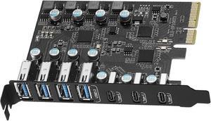 LUOM USB 3.2 PCI-e Expansion Card 7-Port(3X USB C - 4X USB A), PCI-e to USB 3.2 Gen2 HUB Adapter Superspeed 10Gbps, Fits PCI Express x4, x8 or x16 socket.