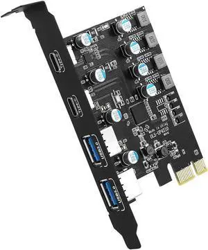 LUOM 4-Ports (2X USB-C - 2X USB-A) Superspeed 5Gbps USB 3.0 PCI Express Expansion Card for Windows, MAC OS X and Linux Desktop PCs, Built in Self-Powered Technology, No Need Additional Power Supply