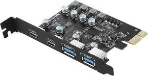 LUOM PCIe to USB 3.2 Gen 1 Extension Card with 4 Ports 5 Gbps Bandwidth,No External Power Source Required (2X Type USB C - 2 USB A)