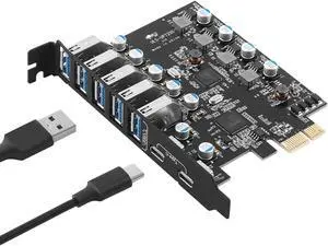 LUOM USB 3.2 PCI-e Expansion Card 7Port(2X USB C - 5X USB A), PCI-e x1 to USB 3.2 HUB Adapter 10Gbps