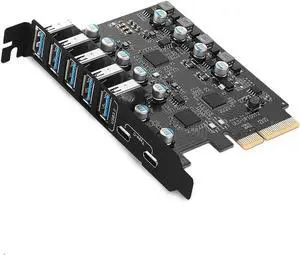 LUOM PCI-E USB Card, PCI-E to USB 3.2 7-Port (2X USB C - 5X USB A 3.2) Expansion Card, PCI Express Expansion Card for Desktop PC Support Windows 10/8/7/XP and MAC OS 10.8.2 Above