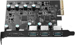 LUOM PCI-E USB Card, PCI-E to USB 3.2 5-Port (2X USB C - 3X USB A 3.2) Expansion Card, PCI Express Expansion Card for Desktop PC Support Windows 10/8/7/XP and MAC OS 10.8.2 Above