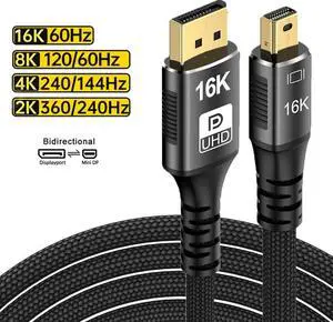 LUOM 16K Mini DisplayPort to DisplayPort 2.1 Cable, [16K@60Hz, 8K@120Hz, 4K@240Hz] 80Gbps Bi-Directional, HDR, G-Sync, Mini DP [Thunderbolt 2] for Gaming Laptop, MacBook, Monitor,10FT