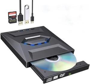 LUOM External DVD Drive, CD Drive Burner DVD Player with USB 3.0 & USB-C Hub and SD Card Reader, Portable DVD CD ROM +/-RW Disk Drive Writer for Laptop Mac Windows 11/10/8/7 Linux Computer PC