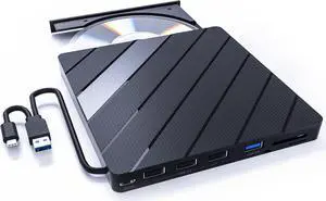 LUOM DVD Player for Laptop, 8-In-1 External CD Drive with USB 3.0 & USB-C Hub and SD/TF Card Reader, Portable CD Burner, DVD Reader Writer ROM Drive Compatible with Laptop PC Mac,Win 11/10/8/7