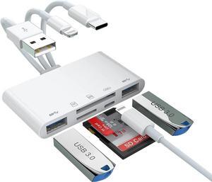 LUOM 5-in-3 USB A/C/Lightning SD TF Card Reader for iPhone 15/iPad/MacBook/Mac,USB Memory Card Adapter,Trail Camera Viewer Support OTG for Plug&Play