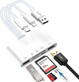 LUOM SD Card Reader for iPhone iPad, 5-in-3 Micro SD Card Reader Memory Card Reader with USB Adapter Plug and Play Trail Game Camera SD Card Viewer Supports SD and TF Card Micro SD Card Adapter