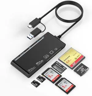 LUOM USB Card Reader, 5Gps High Speed Support SD SDXC SDHC CF CFI TF Micro SD Micro SDXC Micro SDHC MS MMC UHS-I Cards, 7 in 2 Card Reader,Compatible with Windows XP/Vista / 7/8 /10, Mac OS,Linux