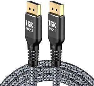 LUOM DP Cable 2.1 16.5FT, 16K Displayport 2.1 Cable 80Gbps Support 16K@60Hz, 8K@120Hz, 4K@240Hz, HDCP, HDR10, DSC 1.2a Braided DP Cord Compatible FreeSync G-Sync Gaming Monitor 4090 7900XT