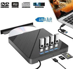 LUOM External CD DVD Drive,7 in 1 USB 3.0 and Type-C CD DVD Burner Player Writer with 4 USB Ports, USB-C and 2 TF/SD Card Slots,Portable Slim Optical Disk Driver for Laptop Mac PC Windows Linux OS LUOM External CD DVD Drive,7 in 1 USB 3.0 and Type-C CD DVD Burner Player Writer with 4 USB Ports, USB-C and 2 TF/SD Card Slots,Portable Slim Optical Disk Driver for Laptop Mac PC Windows Linux OS