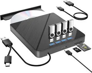 LUOM External CD/DVD Drive for Laptop, Type-C CD/DVD Player USB 3.0&Type-C Portable Burner Writer Reader Compatible with Mac MacBook Pro/Air iMac Desktop Windows 7/8/10/XP/Vista (7 in 1) LUOM External CD/DVD Drive for Laptop, Type-C CD/DVD Player USB 3.0&Type-C Portable Burner Writer Reader Compatible with Mac MacBook Pro/Air iMac Desktop Windows 7/8/10/XP/Vista (7 in 1)