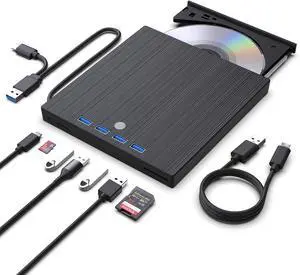 LUOM 9 in 1 External CD/DVD Drive, USB C Superdrive for USB 3.0 DVD Burner Reader for Mac, Portable CD +/-RW Drive External DVD Player for Laptop MacBook Windows 11/10/8/7 PC Linux OS LUOM 9 in 1 External CD/DVD Drive, USB C Superdrive for USB 3.0 DVD Burner Reader for Mac, Portable CD +/-RW Drive External DVD Player for Laptop MacBook Windows 11/10/8/7 PC Linux OS