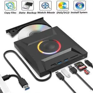 LUOM 7 in 1 External CD/DVD Drive for Laptop, Portable DVD Player for Laptop with SD/TF Port, 3 USB Port, External DVD Drive with USB 3.0/Type C, CD Drive USB for PC Windows Linux LUOM 7 in 1 External CD/DVD Drive for Laptop, Portable DVD Player for Laptop with SD/TF Port, 3 USB Port, External DVD Drive with USB 3.0/Type C, CD Drive USB for PC Windows Linux