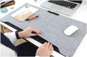 LUOMs Home/Office Premium XXL Size Large 2 Layer Felt Computer/Laptop MousePad Desktop Mat Table Organizer Extended Game Mouse Pad Double Storage Pouch Non-slip, 24.8"x13", Light Grey
