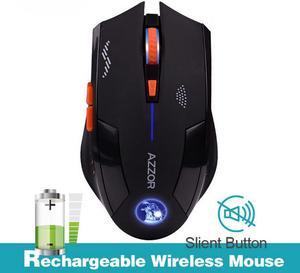 AZZOR Rechargeable Wireless Optical Mouse Mute Button Gaming Mice 2400dpi Built-in Battery For PC Laptop Computer