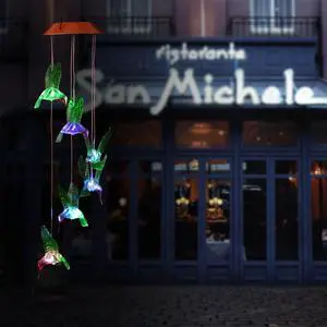 Solar Hummingbird Wind Chimes Outdoor - LED Changing Light Color Mobile Wind Chime, Waterproof Six Hummingbird Wind Chimes For Home,Party,Night Garden Decoration