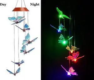 Solar Colorful Butterfly Wind Chimes Outdoor - LED Changing Light Color Mobile Wind Chime, Waterproof Six Colorful Butterfly Wind Chimes For Home,Party,Night Garden Decoration