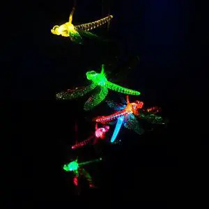 Solar Dragonfly Wind Chimes Outdoor - LED Changing Light Color Mobile Wind Chime, Waterproof Six Dragonfly Wind Chimes For Home,Party,Night Garden Decoration