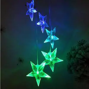 Solar Stars Wind Chimes Outdoor - LED Changing Light Color Mobile Wind Chime, Waterproof Six Stars Wind Chimes For Home,Party,Night Garden Decoration