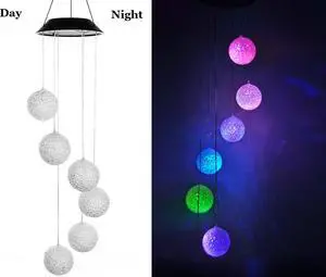Solar Colorful Ball Wind Chimes Outdoor - LED Changing Light Color Mobile Wind Chime, Waterproof Six Colorful Ball Wind Chimes For Home,Party,Night Garden Decoration