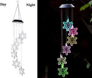 Solar Colorful Snowflake Wind Chimes Outdoor - LED Changing Light Color Mobile Wind Chime, Waterproof Six Colorful Snowflake Wind Chimes For Home,Party,Night Garden Decoration