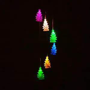 Solar Colorful Christmas Tree Wind Chimes Outdoor - LED Changing Light Color Mobile Wind Chime, Waterproof Six Colorful Christmas Tree Wind Chimes For Home,Party,Night Garden Decoration