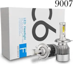 LUOMs 9007 Car LED Headlight Conversion Kit, 72W/Pair, 7600LM/Pair,6000K Cool White Car Headlight Replacement,(Pack of 2)
