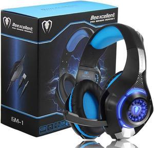 Beexcellent Gaming Headset with Mic for Xbox One PS4, Xbox One Headset, PS4 Headset, Over-Ear Gaming Headphones with Volume Control LED Light 3.5mm Audio Jack for Laptop PC iPad Smartphones, Blue