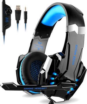 KOTION EACH G9000 3.5mm Game Gaming Headphone Headset Earphone Headband with Microphone LED Light for Computer Tablet Mobile Phones PS4 by Senhai- Black and Blue