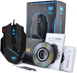 ZELOTES 12 Programmable Buttons Optical Professional High Precision USB Gaming Mouse Mice,4000 DPI (Up to 8000DPI by the Software),Weight Tuning Set,Multi-Modes LED lights (Black)