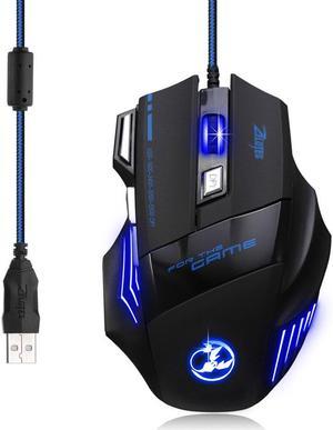 Zelotes Ergonomic 5500 DPI LED Optical Wired Gaming Mouse Mice 7 Buttons For Pro Gamer PC Laptop Desktop Mac Notebook-Black